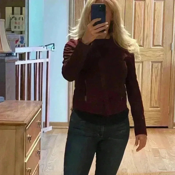 100 % Suede Wine/Rust Ann Taylor Jacket Size Extra Small-NWOT - Picture 5 of 8